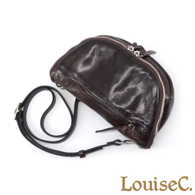 【LouiseC.】雙11 Tree House 植鞣革牛皮復古品味翻蓋斜背真皮馬鞍包-咖啡色(真皮包包 GK5178-03
