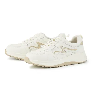 【CHOiCE】輕量造型線條百搭厚底綁帶休閒鞋(米色)