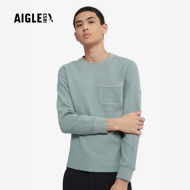 【AIGLE】男 休閒長袖T恤｜AG-4A122A185 青瓷綠(男裝 長袖 長袖上衣 長袖T恤 男 T恤)