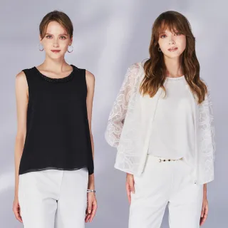 【KERAIA 克萊亞】魅力價-熾夜星光花邊領雪紡背心(M-XXL；兩色)