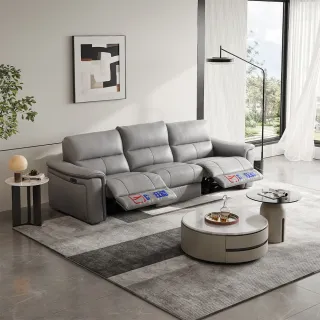 【Cheers 芝華仕】預購60天★頭等艙 頭層牛皮 三人加大零靠牆電動沙發組附USB 30586 冰島灰