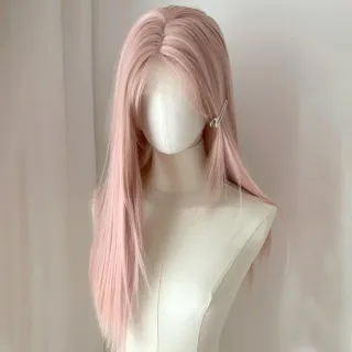 【MoonDy】長直假髮 全頭套式 模擬真髮 假髮 自然 透氣 仿真 假髮女 粉色假髮 女生假髮 中分假髮