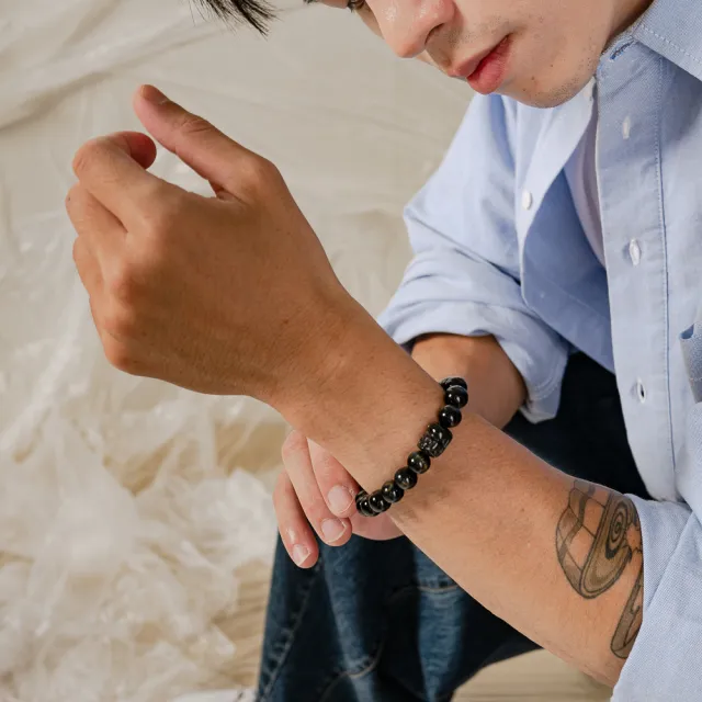 【天天水晶 TINGTING】藍虎眼 x金運石 貔貅 10mm 素圈水晶手鍊(避邪安撫鎮定 B100011)