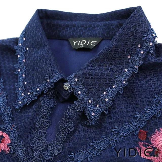 【YIDIE】刺繡花卉蕾絲上衣-藍