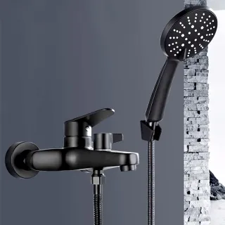 【HEON】淋浴龍頭 蓮蓬頭 黑色 不鏽鋼(旋鈕調節 沐浴龍頭 洗澡 浴室 沐浴)