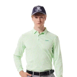 【Lynx Golf】男款吸濕排汗滿版雙色鋸齒狀排列印花造型長袖POLO衫/高爾夫球衫(淺綠色)