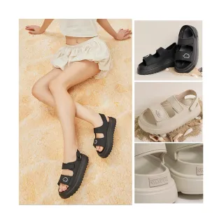 【SCANDINAVIAN FOREST 北歐小刺蝟】音浪甜心．厚底增高涼鞋/魔鬼氈/休閒/平底鞋/涼拖鞋(奶茶杏/時尚黑)