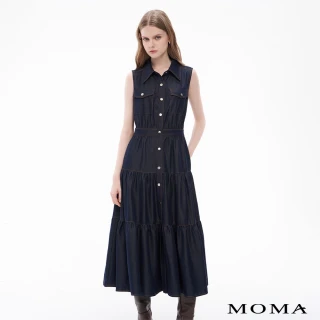 【MOMA】甜颯天絲牛仔啪啪釦蛋糕裙洋裝(深藍色)