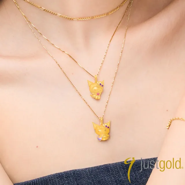 【Just Gold 鎮金店】三麗鷗 酷洛米 Kuromi 復古野餐趣-手提包 黃金吊墜(不含鍊)