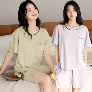 【Kosmiya】1套 帶胸墊 莫代爾 極簡少女短袖睡衣/女睡衣/居家服/涼感睡衣/睡衣套裝(3色可選/均碼/加大碼)