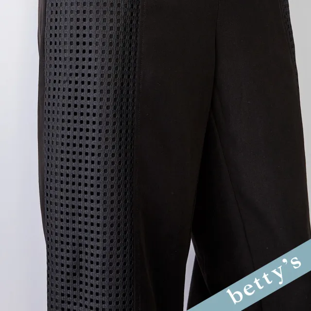 【betty’s 貝蒂思】出清品  格紋網布拼接牛仔寬褲(黑色)
