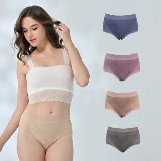 【Chlansilk 闕蘭絹】五件組典雅蕾絲40針100%蠶絲中高腰內褲