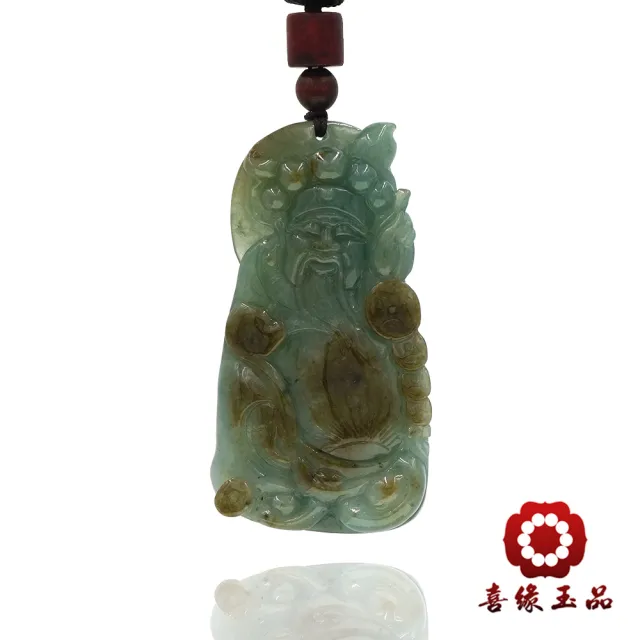 【喜緣玉品】財神 天然翡翠A貨 黃加綠 油青 玉財神 玉珮-僅此一品(開運風水)(直)