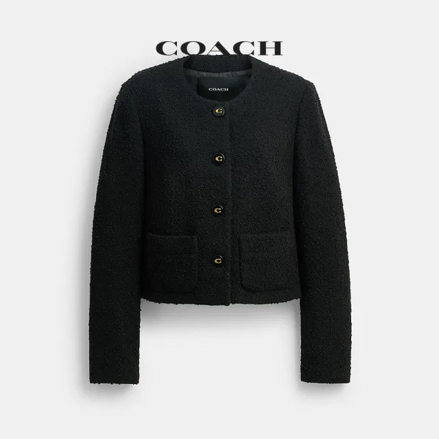 【COACH】蔻馳官方直營 珠皮呢外套-黑色(CCA11)