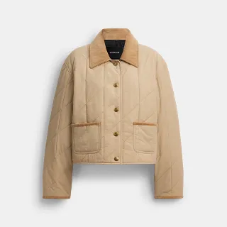 【COACH】蔻馳官方直營 燈芯絨領絎縫外套-駝色(CCA19)