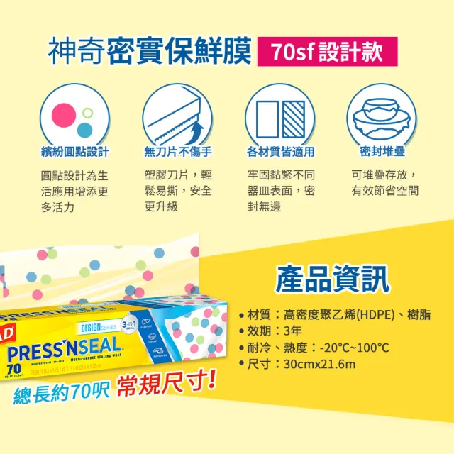 【GLAD佳能】Press N Seal密實保鮮膜-2入-30公分x21.6公尺(美國FDA認證/不含雙酚A/無塑化劑/強力保鮮膜)