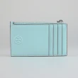 【TORY BURCH】TORY BURCH Fleming 浮雕T字LOGO小羊皮立體斜紋4卡拉鍊零錢卡夾(藍綠)