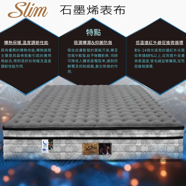 【SLIM】單人加大石墨烯乳膠透氣獨立筒床墊3.5x6.2尺x23cm-健康舒眠型