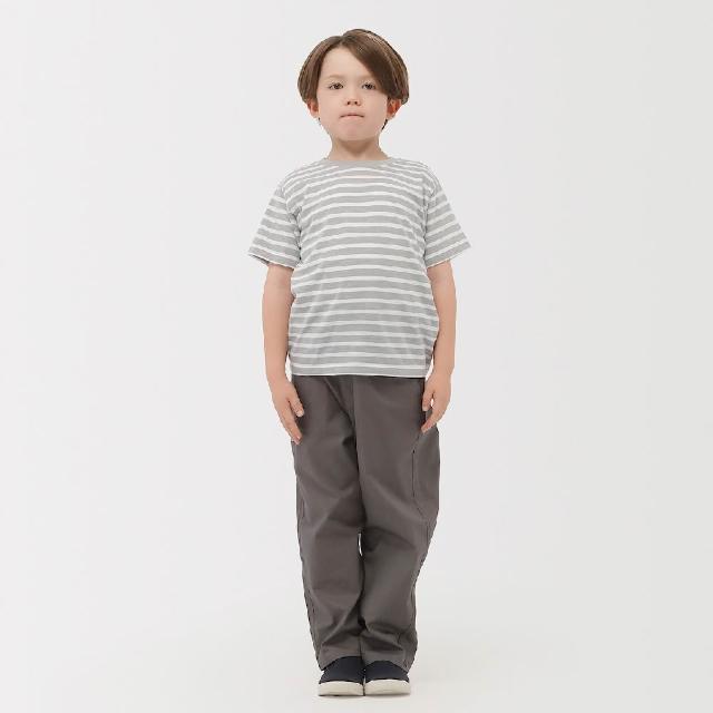 【MUJI 無印良品】兒童天竺圓領短袖T恤(淺灰橫紋/黑橫紋/煙燻粉橫紋/藍橫紋)