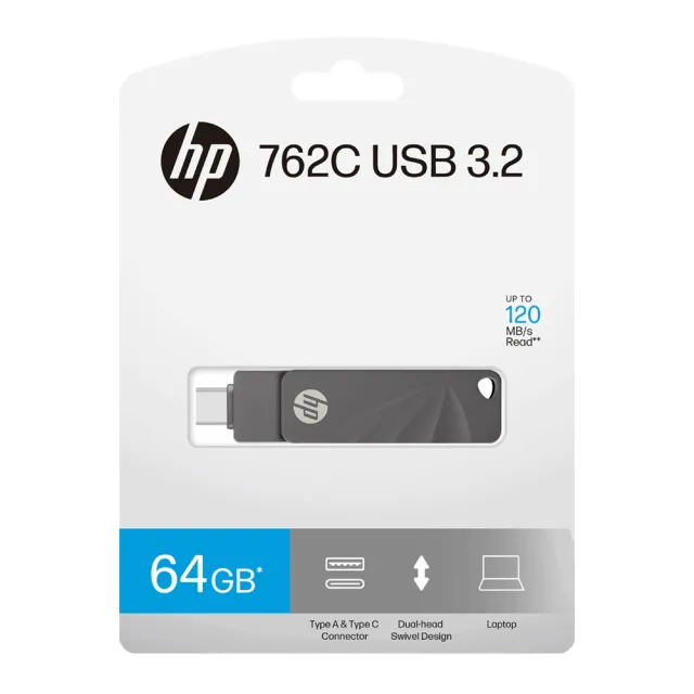 【HP 惠普】64GB 雙用隨身碟 Type-C + A 金屬製 USB 3.2 讀取高達 120 MB/s(x762c)