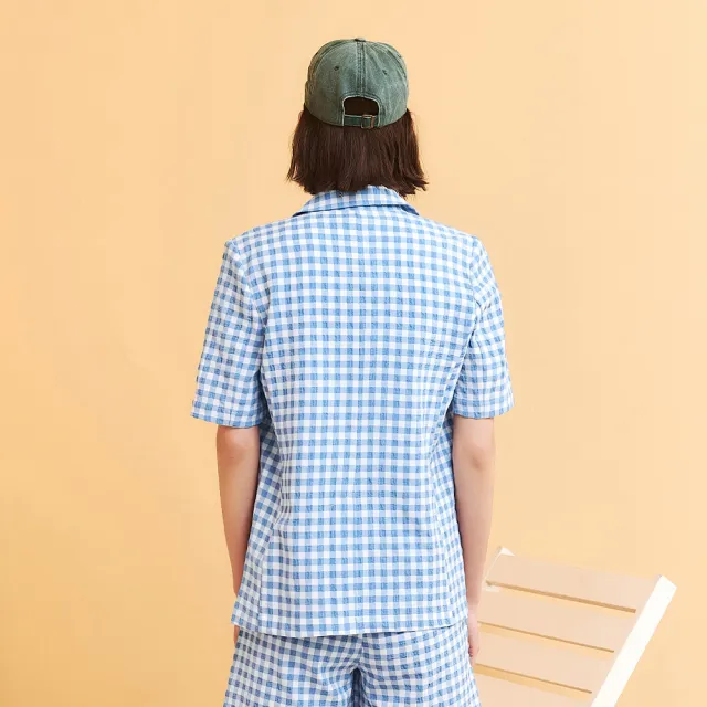 【OUWEY 歐薇】夏日清爽格紋泡泡布西裝外套(藍；S-L；3252324748)