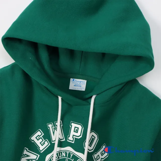 【Champion】官方直營 女款-CASUAL 拉絨印花寬版連帽TEE-綠色