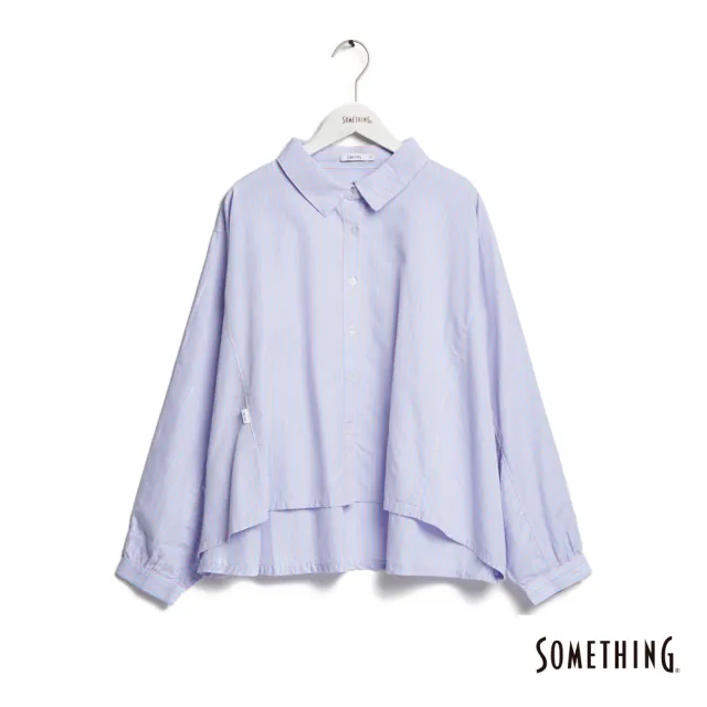 【SOMETHING】女裝 寬版剪裁條紋長袖襯衫(水藍色)