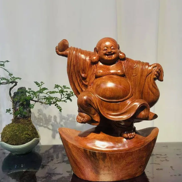 【桃花源創意工坊】招財元寶彌勒木雕(木雕)