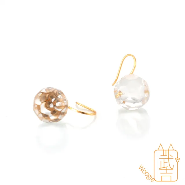 【Woogie武吉珠寶】六面鑽切白水晶球耳環(白水晶12mm)