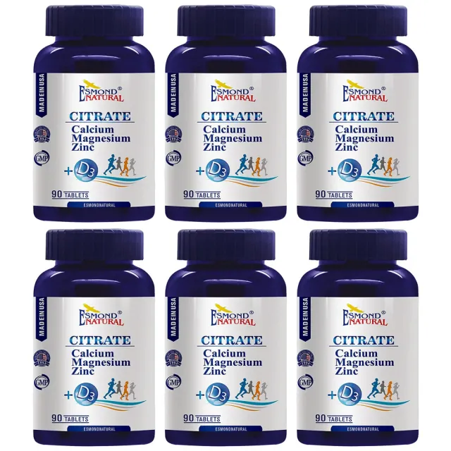 【Esmond Natural 愛司盟】檸檬酸鈣鎂鋅+D3錠 6瓶(90錠/瓶)