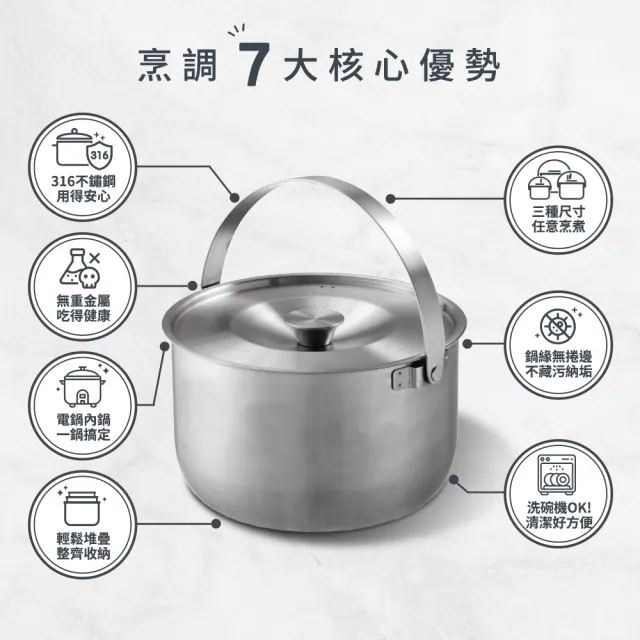 【mo select】台灣製極厚316不鏽鋼IH調理鍋3鍋6件組-22cm+19cm+16cm(電鍋適用/不挑爐具)
