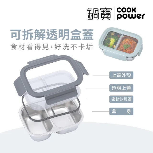 【CookPower 鍋寶】Snapiro新升級全密封316L不鏽鋼可微波分隔保鮮盒900ml