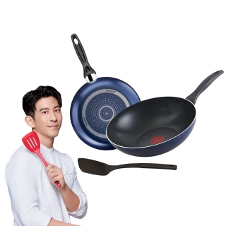 【Tefal 特福】鈦合金強化 極巧系列不沾鍋3件組(28cm炒鍋+26cm深平底鍋+鍋鏟)