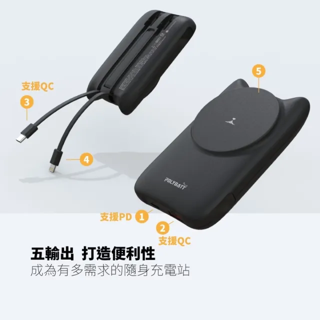 【POLYBATT】22W 磁吸式無線/自帶線快充行動電源(MP1109-LC)