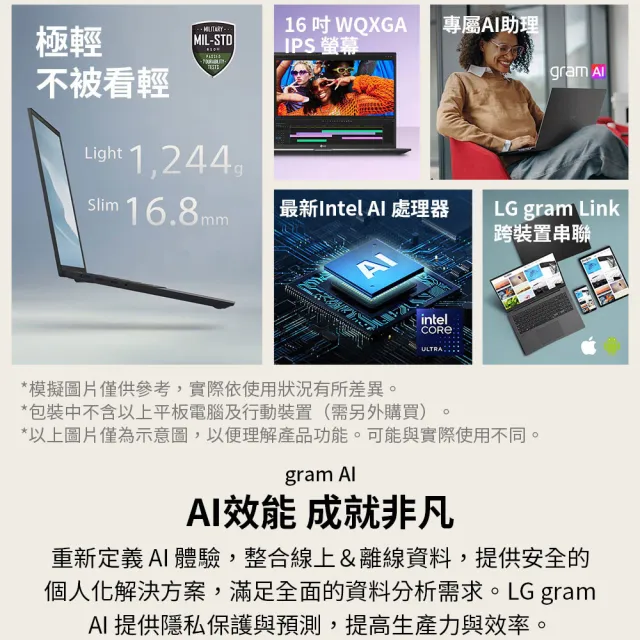 【LG 樂金】Gram 16吋 Ultra 5 226V 輕薄AI筆電(16Z90TL-G.AS54C2/U5-226V/16G/512G/W11/冰雪白)