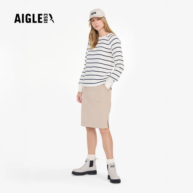 【AIGLE】女 條紋長袖T恤｜AG-4A226A131 米白(女裝 T恤 長袖T恤)
