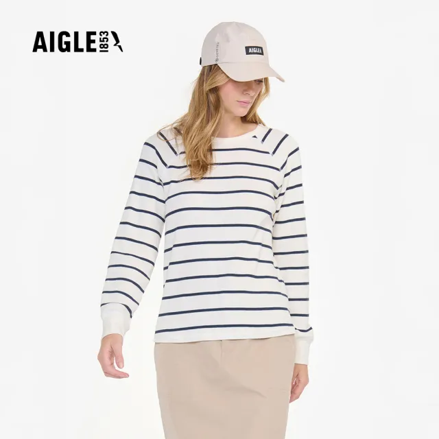 【AIGLE】女 條紋長袖T恤｜AG-4A226A131 米白(女裝 T恤 長袖T恤)