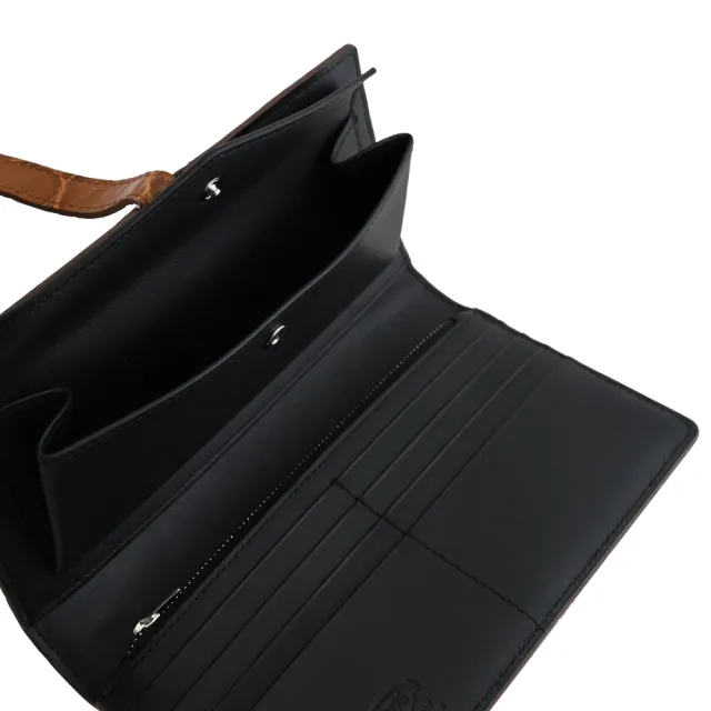 【TOD’S】TODS T Timeless 金屬T LOGO質感壓紋對折釦式零錢長夾(棕)