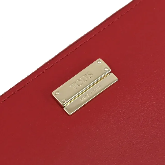 【TOD’S】TODS 簡約LOGO滑面小牛皮拉鍊發財零錢長夾(亮紅)