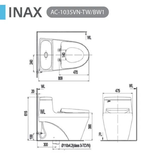 【INAX】AC-1035VN 雙渦漩沖水 潔淨陶瓷技術(單體馬桶 桃園以北免運 幸福居家e購網馬桶)
