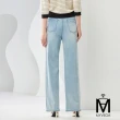 【MYVEGA 麥雪爾】MA造型金屬燙鑽丹寧牛仔長褲-淺藍(日系/丹寧/牛仔褲/女下著/寬褲/擴腿褲)
