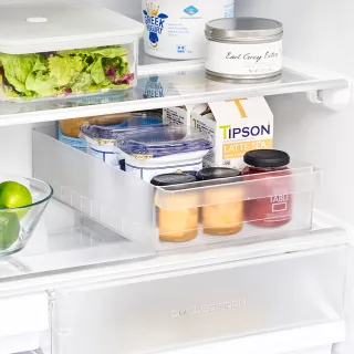 【YAMAZAKI 山崎】tower冰箱分隔收納盒-寬型-白(整理盒/調味瓶收納/餐具櫃整理/透明收納盒)