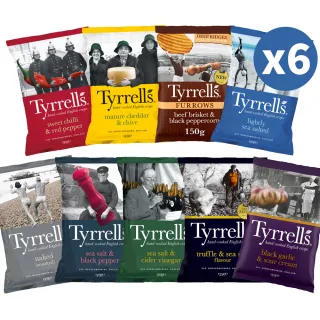 【Tyrrells泰勒思】英國洋芋片150g、黑松露海鹽&黑蒜奶油135g(六包組 任選口味)