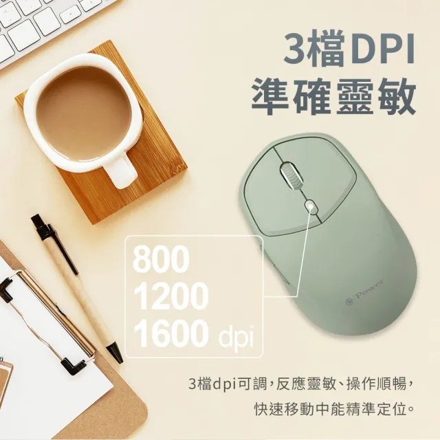 【e-Power】iG1 6D無線靜音商務滑鼠 淺霜灰/海沫藍/莫蘭迪綠(6D按鍵 無線滑鼠)