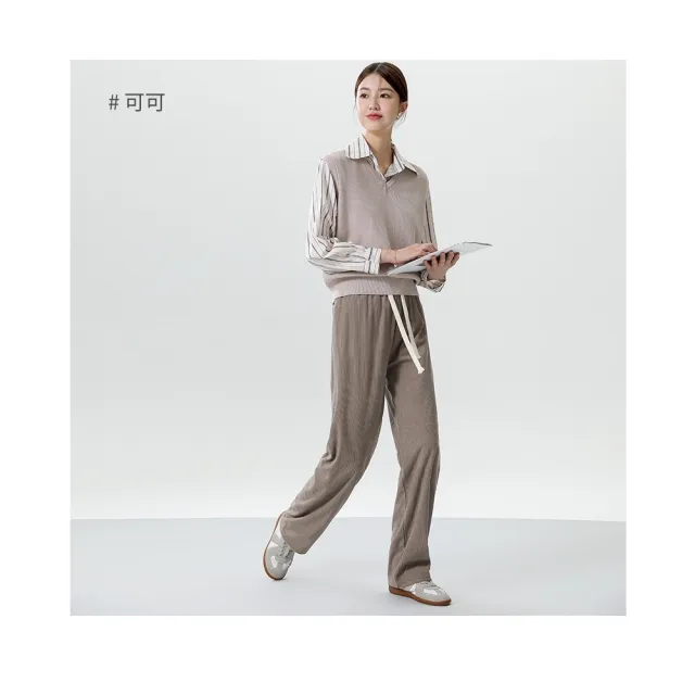 【amica】極簡條紋燈芯絨闊腿褲(闊腿褲 舒適 條紋 極簡 保暖 百搭)