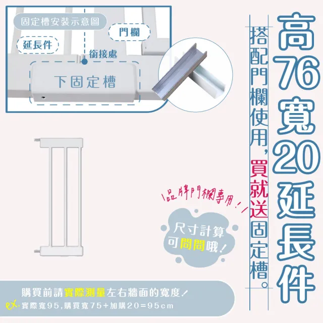 【KIDS PARK】高76延長件20cm安全門欄配件(KIDS PARK門欄專用/加寬延長片/加長配件/寵物柵欄/送上下固定槽)