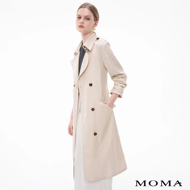 【MOMA】率性萊賽爾長版開衩風衣外套(米白色)