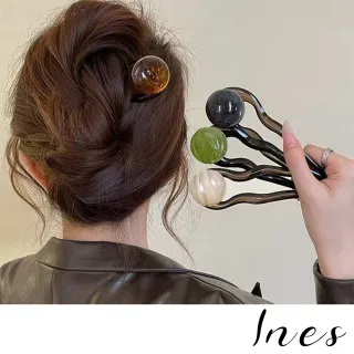 【INES】圓珠髮簪 大號髮簪/復古典雅氣質圓珠大號長髮簪 盤髮杈(4色任選)