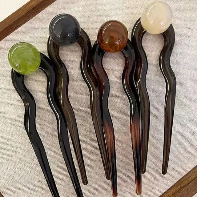 【INES】圓珠髮簪 大號髮簪/復古典雅氣質圓珠大號長髮簪 盤髮杈(4色任選)