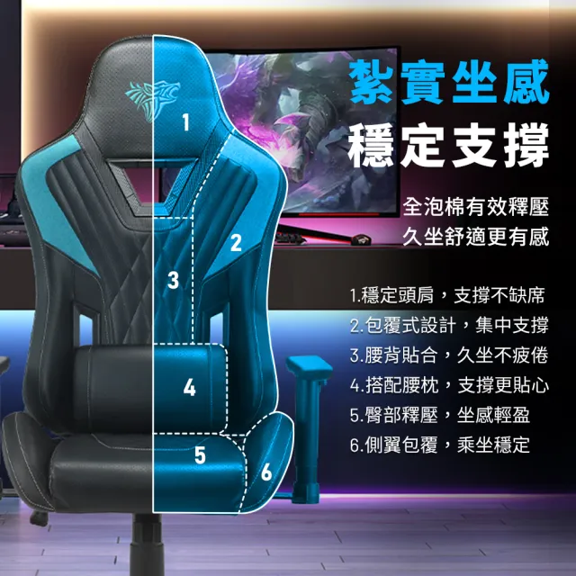 【PC Park】PG-303 人體工學電競椅 本島免費宅配不組裝 靛耀黑(電腦椅 可承重140公斤)